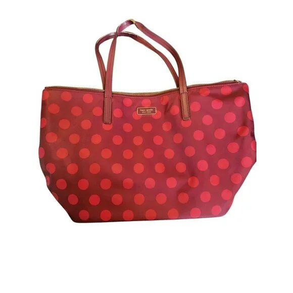 Kate Spade Red Polka Dot Tote Bag. - Picture 3 of 12